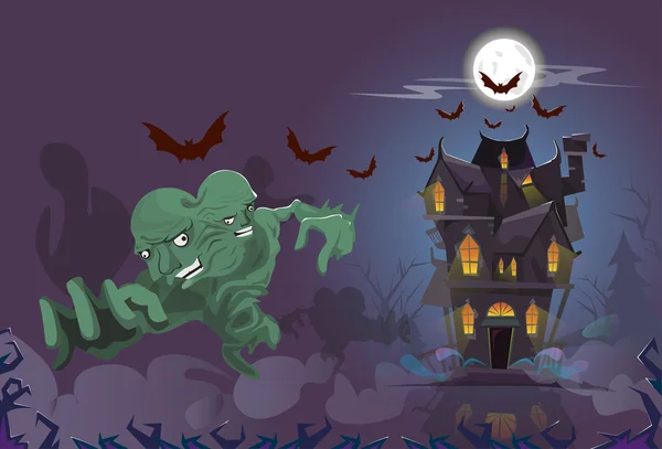 Felice Halloween Mostro Night House Festa Invito Card — Vettoriale Stock