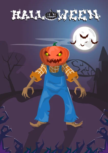 Happy Halloween Banner Jack met pompoen eng gezicht — Stockvector