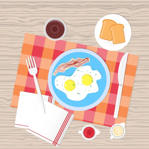 Frühstück Tisch Essen oben Blickwinkel — Stockvektor