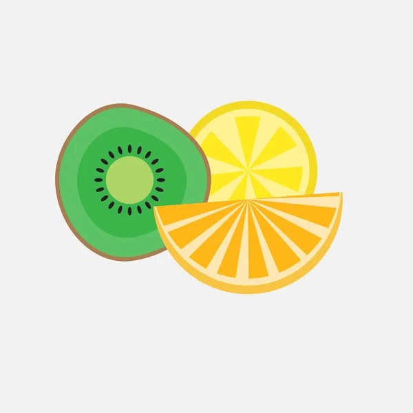 Citrus Fruit Set Kiwi Orange Lemon Icon — Stock Vector