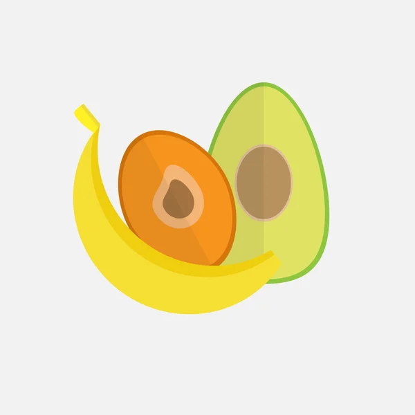 Tropische Früchte Set Banane Mango Symbol — Stockvektor