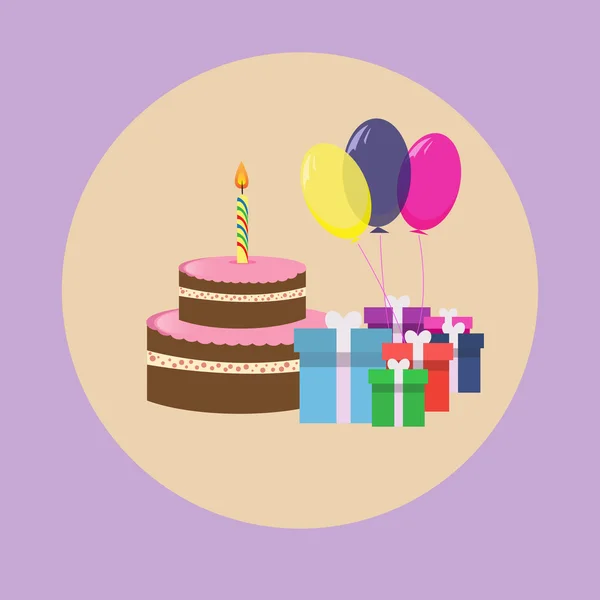 Conjunto de cumpleaños de globos de cajas de regalo de pastel — Vector de stock