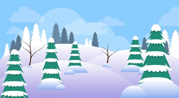Zimní lesní krajina Vánoční pozadí, Pine sněhu stromy Woods — Stockový vektor