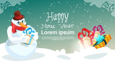 Kar adam hediye ile kutu Noel kutlama yeni yıl tebrik kartı