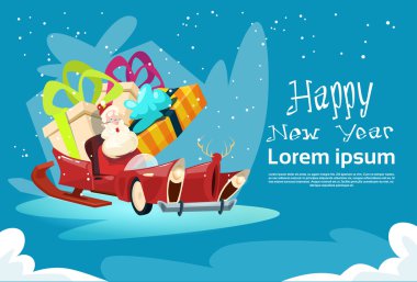Santa Claus Sleigh hediye ile boş kutu Noel kutlama yeni yıl tebrik kartı