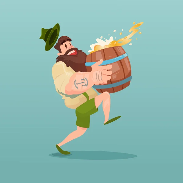 胡子男子携带啤酒桶 — 图库矢量图片