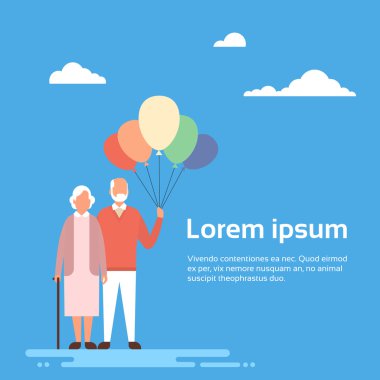 Kıdemli Çift Büyükanne Ve Büyükbaba Hava Balonları tutun