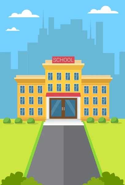 Edificio escolar Vista exterior de la ciudad — Vector de stock