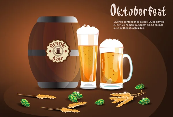 Bier glazen mok Oktoberfest Festival Banner — Stockvector