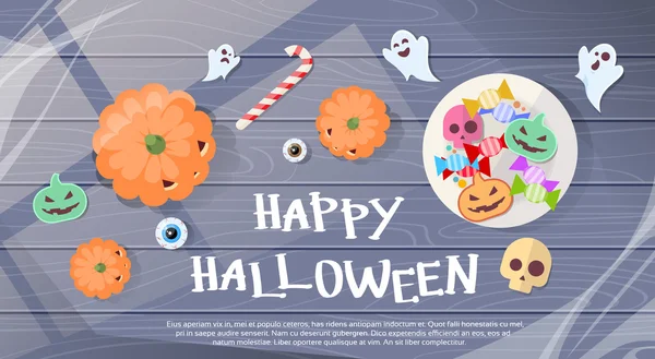 Happy Halloween godis Banner gratulationskort — Stock vektor