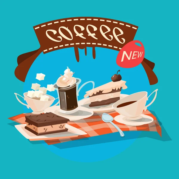 Xícara de café com café de bolos de chocolate —  Vetores de Stock