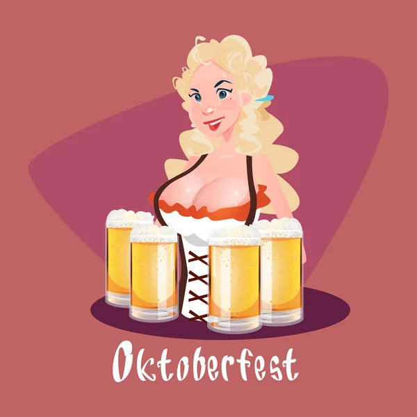 Октоберфест Фестиваль Официантка держать бокалы пива — стоковый вектор