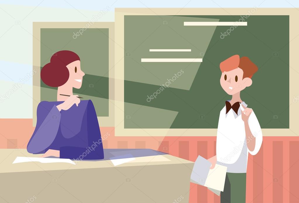 School Lesson Teacher Pupil Answer Near Chalkboard