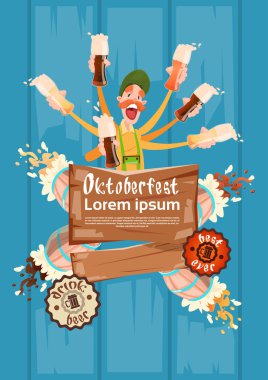 Sakallı adam tutun bira gözlük Oktoberfest Festival afiş