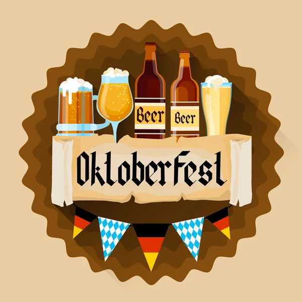 Botellas de vidrio de cerveza Oktoberfest Festival Banner de decoración navideña — Vector de stock