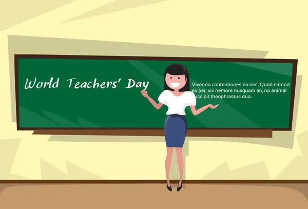 Profesor día vacaciones mujer escuela clase junta — Vector de stock