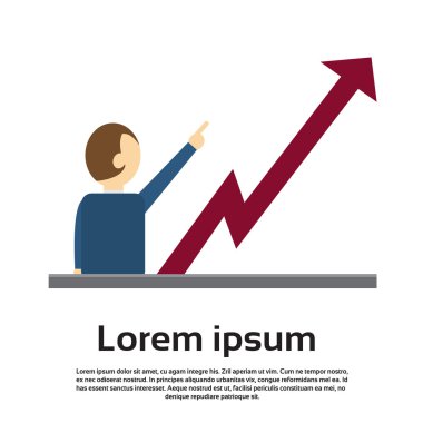 İş adamı noktası parmak yukarı finansal başarı kavramı kırmızı ok için