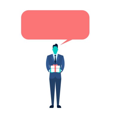 İş adamı tutun sohbet kabarcık ile mevcut kutusu hediye