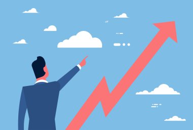 İş adamı noktası parmak yukarı finansal başarı kavramı kırmızı ok için