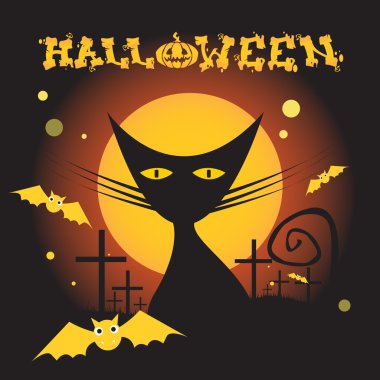 Kedi cadı düz simgesi Cadılar Bayramı