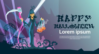 Azrail tırpan mutlu Cadılar Bayramı partisi davetiyesi kartı tutun