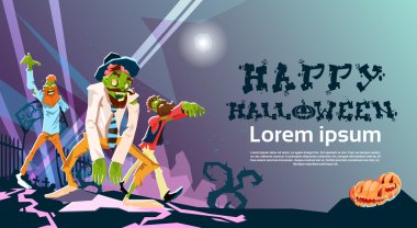 Zombi Hipster grup mutlu Cadılar Bayramı partisi davetiyesi kartı