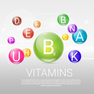 Vitaminler sağlıklı yaşam afiş kopya alanı ile