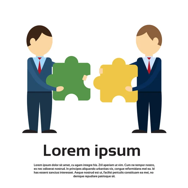 Duas peças de quebra-cabeça de correspondência de homem de negócios, sucesso do trabalho em equipe —  Vetores de Stock