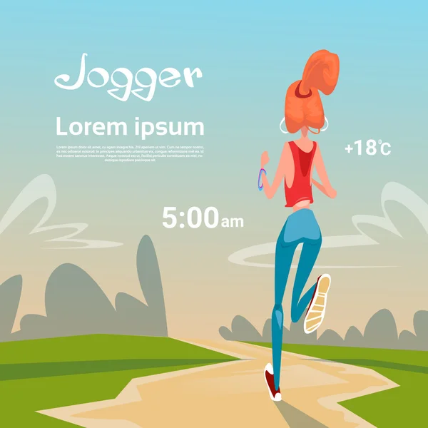 Course de femme de sport avec le pisteur de forme physique sur le coureur de fille de poignet jogging dans le parc en plein air de formation — Image vectorielle