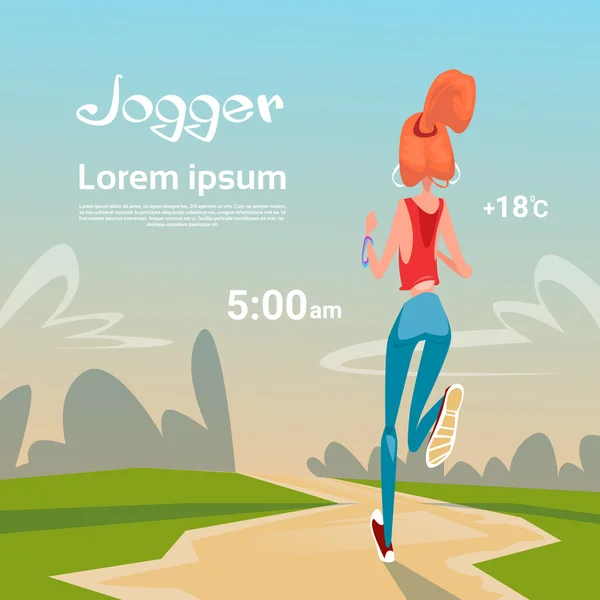 Sportlerin läuft mit Fitness-Tracker am Handgelenk Mädchen joggen im Park Outdoor-Training — Stockvektor