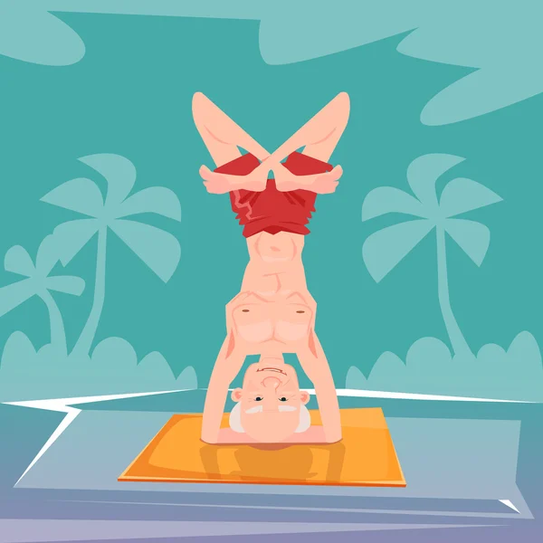 Uomo anziano seduto in posizione Yoga Rilassante fare esercizi — Vettoriale Stock