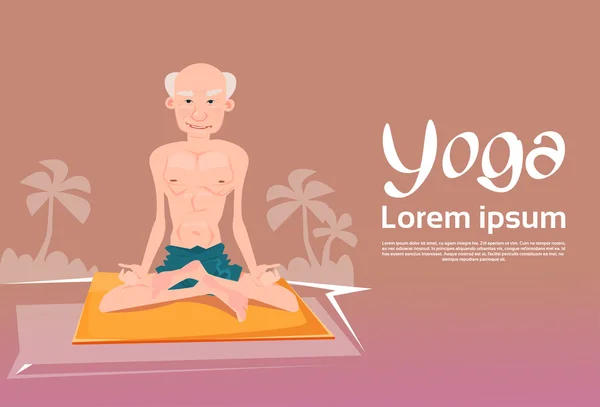 Senior Man zit In Yoga lotuspositie ontspannende oefeningen te doen — Stockvector