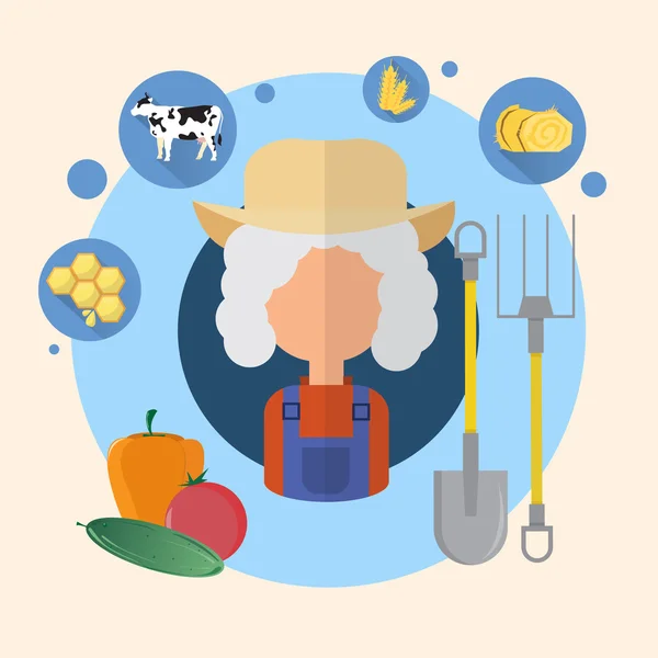 Farmář starší žena zemědělství ikona — Stockový vektor