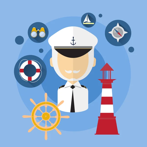 Denizci adam Kaptan gemi mürettebatı simgesi — Stok Vektör