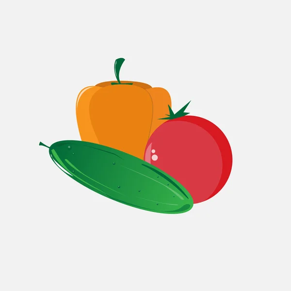 Tomat mentimun Ikon Sayuran Segar Pepper Set - Stok Vektor