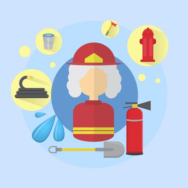 Požární starší žena hasič pracovník ikona — Stockový vektor