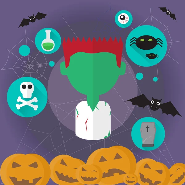 Zombie Dead Man platta ikonen Halloween — Stock vektor