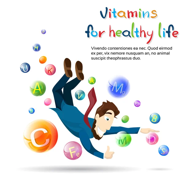 Banner saudável da vida da saúde do fot das vitaminas do homem com espaço de cópia — Vetor de Stock