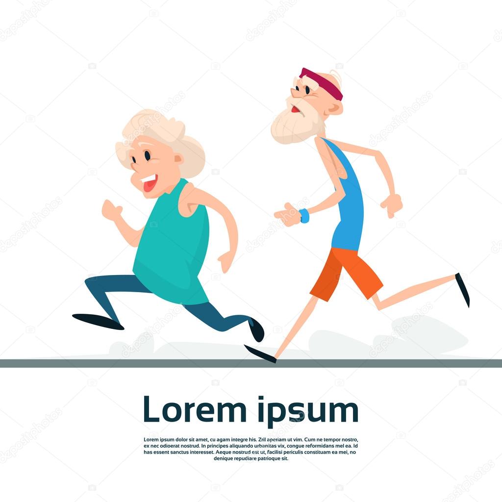 Senior Couple Running Old Man Woman Joggers Sport Fitness Exercise Workout