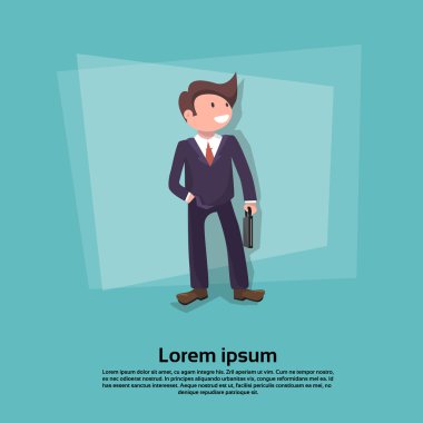 İşadamı Smile Hold Evrak Çantası, Tam Uzunlukta Karikatür İş Adamı