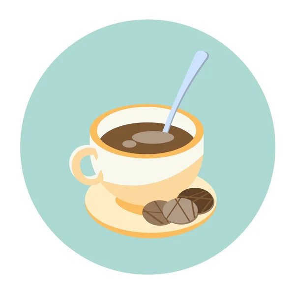 Tasse café thé avec biscuits sur plaque boisson matin boisson icône — Image vectorielle