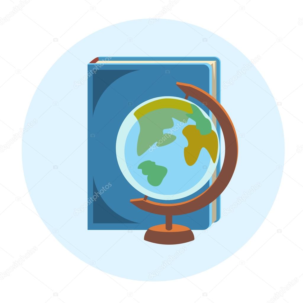 Books Globe School Geography Education Colorful Web Icon Flat Vector Illustration