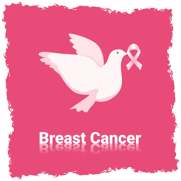 Le pigeon blanc tient un ruban rose Sensibilisation au cancer du sein — Image vectorielle