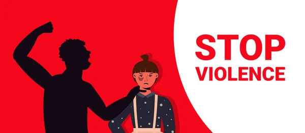 Rasande arg man upp straff knytnäve över rädd kvinna stoppa familj våld och aggression koncept — Stock vektor