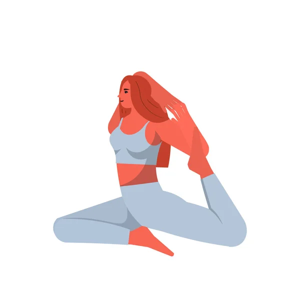 Frau macht Yoga-Übung Fitnesstraining gesunde Lebensweise Konzept Mädchen arbeitet aus — Stockvektor