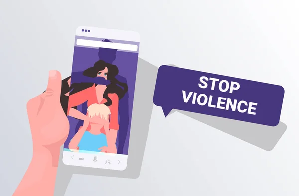 Rémült anya és lánya zárt szájjal megállítani a családi erőszak és agresszió koncepció — Stock Vector