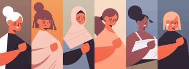 Mix yarış kızları avatarları feministler kulübü konsept portreler koleksiyonu yatay