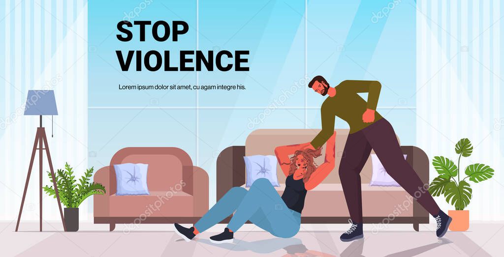 angry husband punching and hitting wife stop domestic violence aggression concept