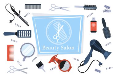 kuaför aletlerini ve aksesuar koleksiyonunu ayarlayın güzellik salonu konseptini