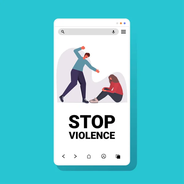 Suami marah meninju dan memukul istri berhenti kekerasan dalam rumah tangga dan agresi terhadap perempuan - Stok Vektor